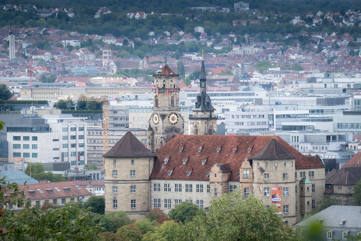 The Altes Schloss rises above modern downtown Stuttgart.